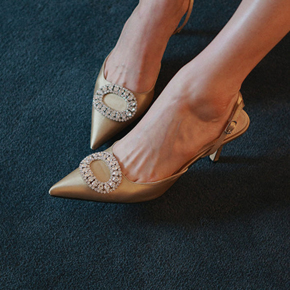 Luxury Rhinestone Slingback High Heels Elegant