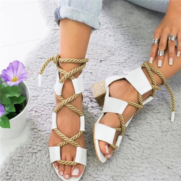 High Square Heel Pointed Fish Mouth Sandal