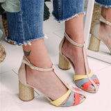 Strap Heel Peep Toe Chunky Sandals